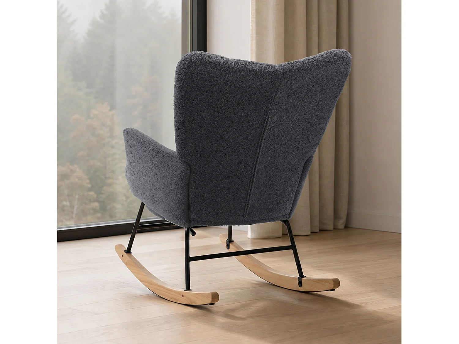 Rocking chair avec repose-pieds escamotable - Fauteuil à bascule en tissu gris