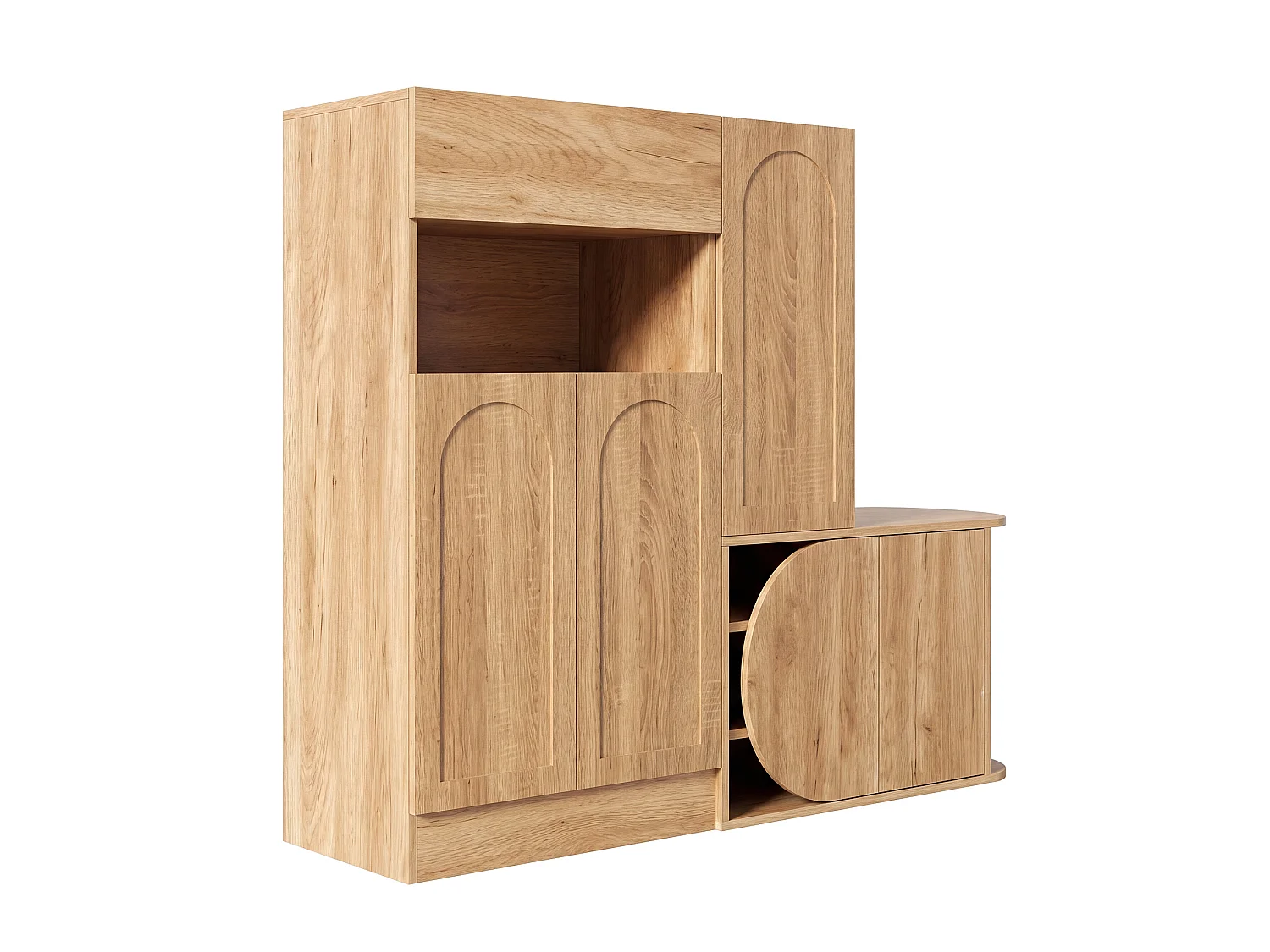 Skoskåp med bänk, låda och 5 dörrar - Träfärg