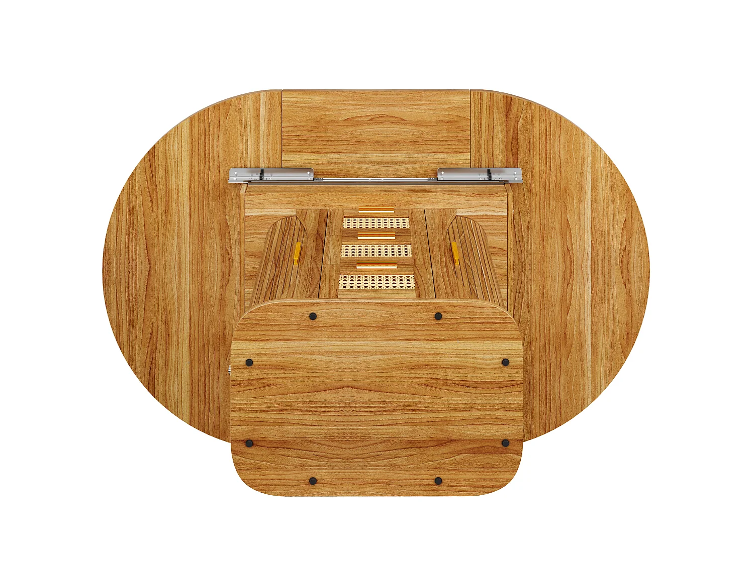 Table à manger extensible 118-158x118 cm avec 2 tiroirs effet rotin et portes - Naturel foncé