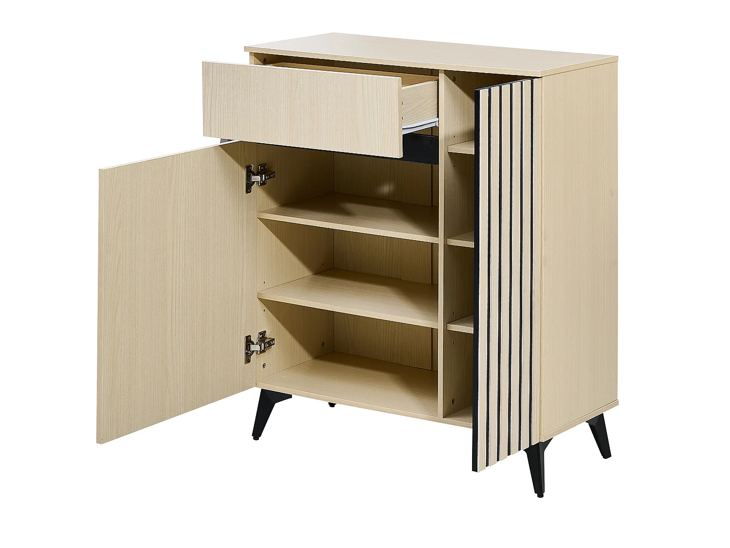 Schoenenkast 75x35x90 cm met 2 deuren en lade - Licht naturel