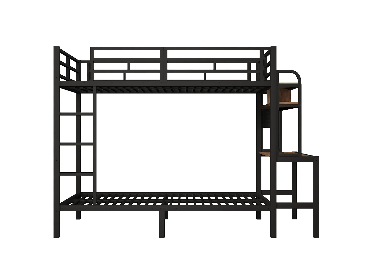 Lit superposé enfant 90x200 cm avec bureau, LED et USB - Noir - Métal et bois