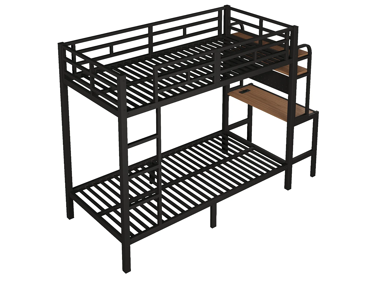 Lit superposé enfant 90x200 cm avec bureau, LED et USB - Noir - Métal et bois