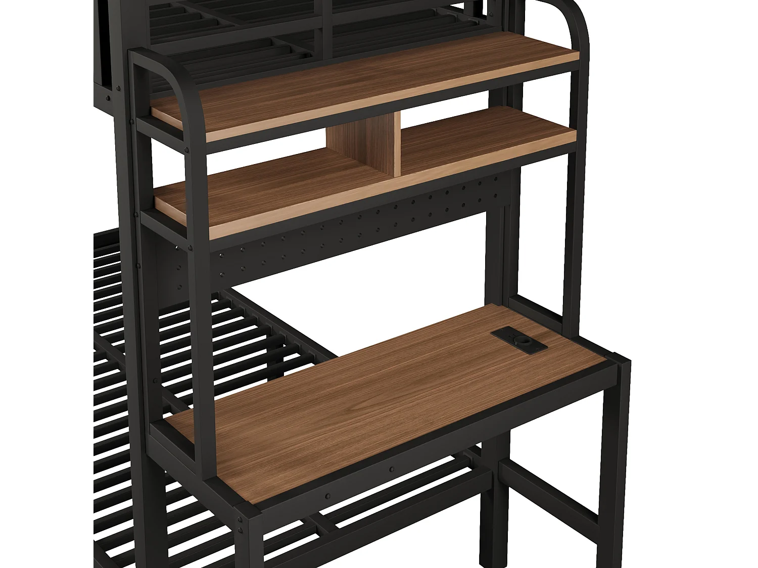 Lit superposé enfant 90x200 cm avec bureau, LED et USB - Noir - Métal et bois