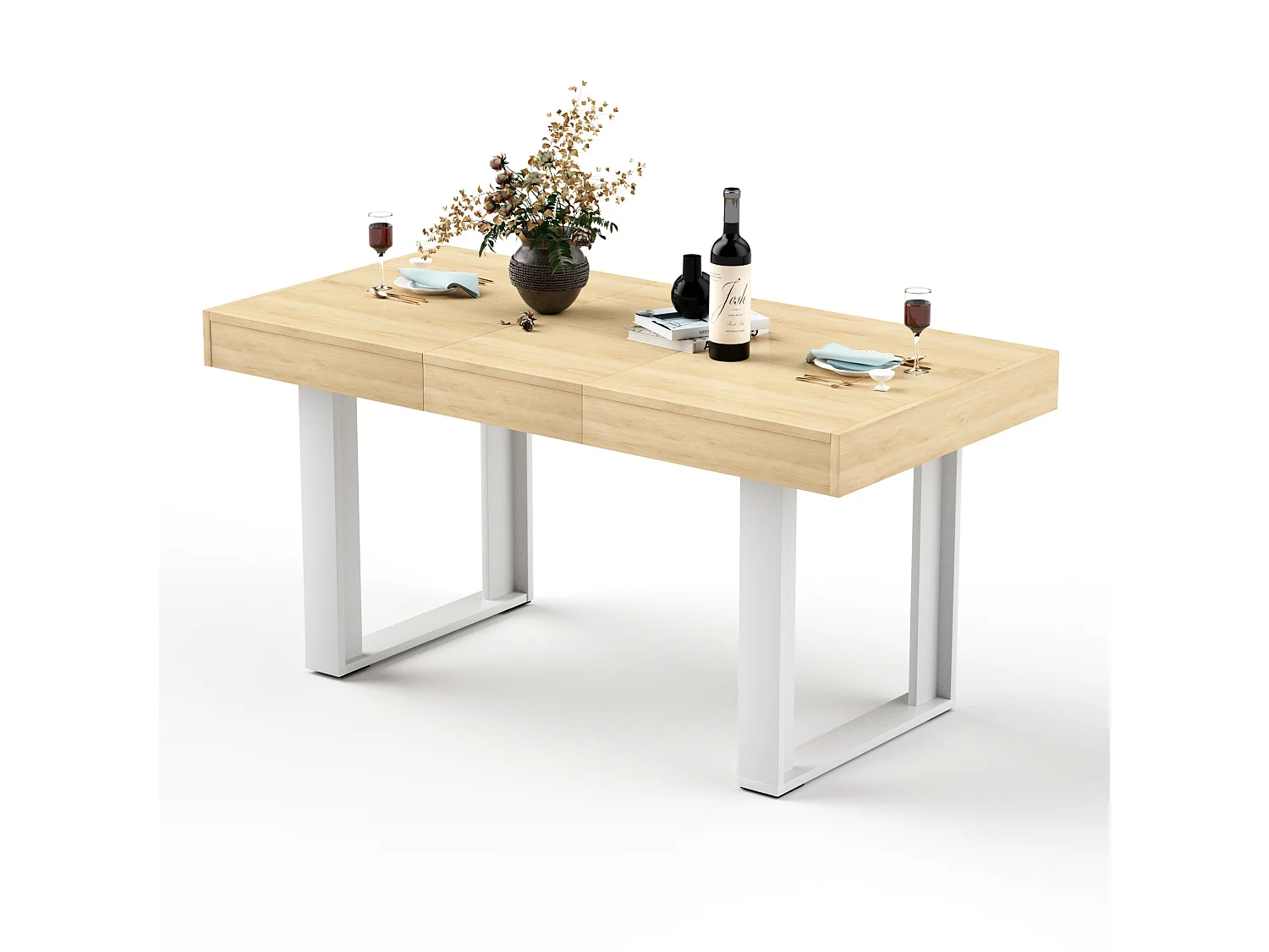 Tavolo da pranzo allungabile in stile retrò 120-160x75 cm - Naturale e bianco