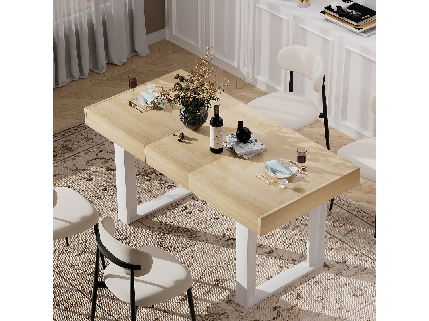 Tavolo da pranzo allungabile in stile retrò 120-160x75 cm - Naturale e bianco