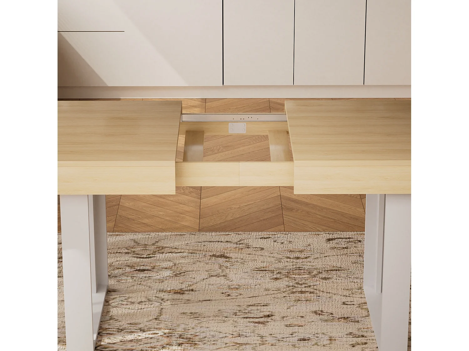 Tavolo da pranzo allungabile in stile retrò 120-160x75 cm - Naturale e bianco