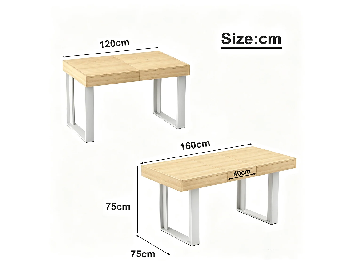 Tavolo da pranzo allungabile in stile retrò 120-160x75 cm - Naturale e bianco