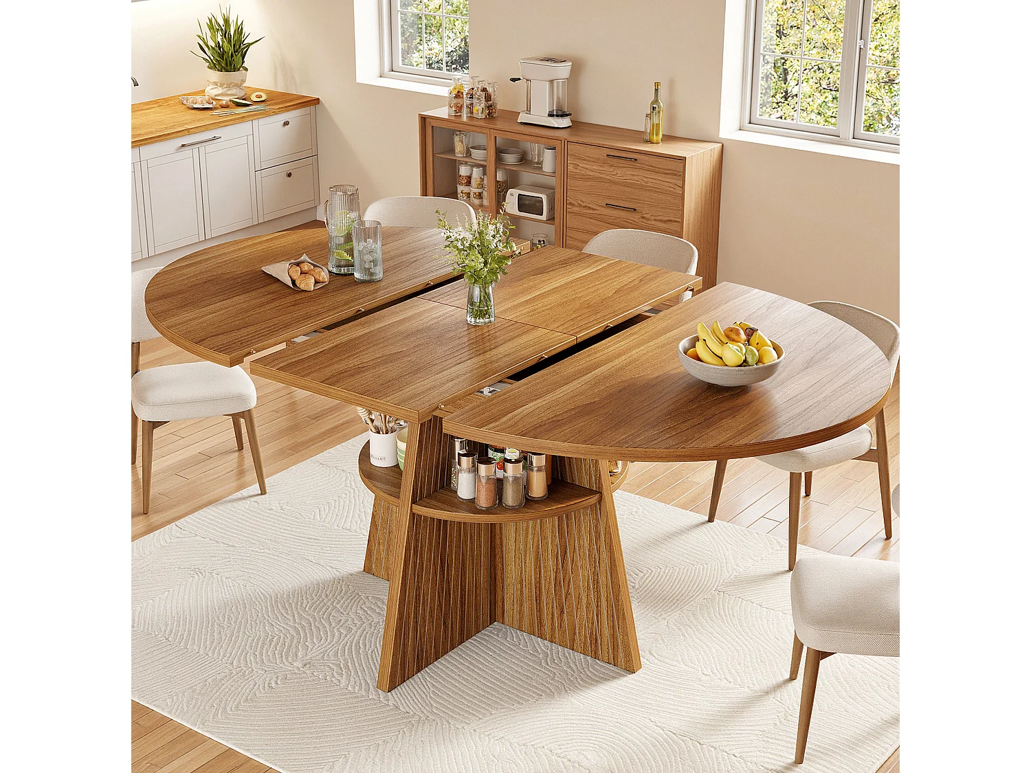 Tavolo da pranzo allungabile 110-150 x 110 cm - Marrone scuro con ripiani