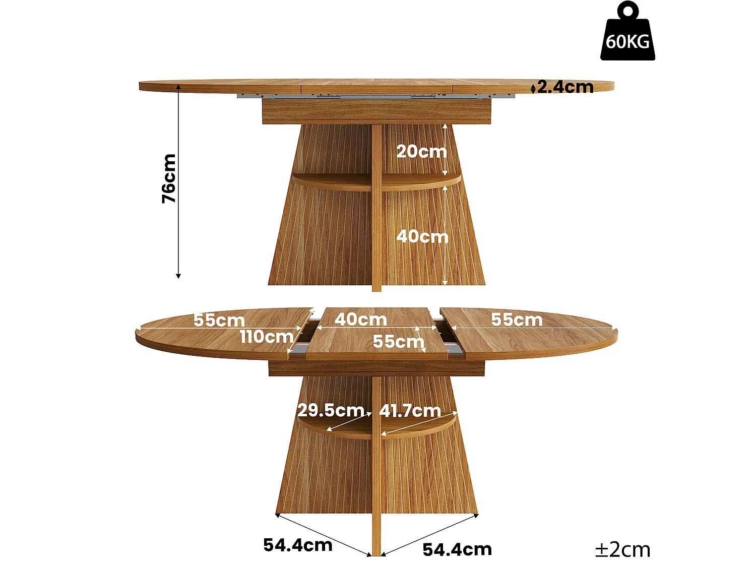 Tavolo da pranzo allungabile 110-150 x 110 cm - Marrone scuro con ripiani