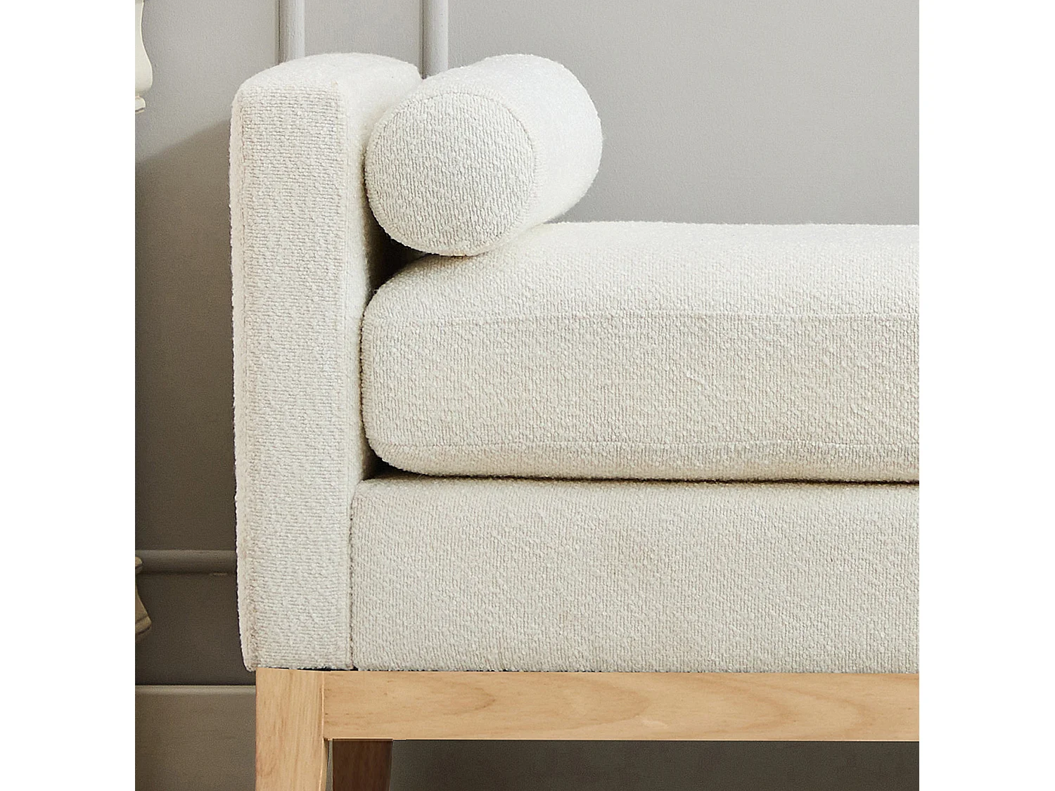 Banc d'entrée en bois et tissu avec 2 coussins - Ivoire 149x50x63.5 cm