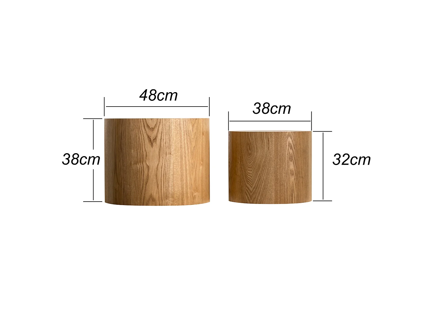 Lot de 2 tables basses gigognes rondes 48 cm et 38 cm - Couleur bois