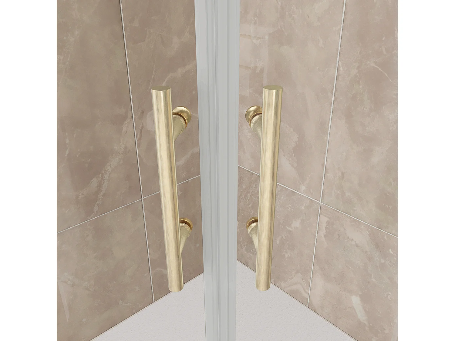 Box Doccia Semicircolare 80X80 cm H.190 Oro Spazzolato Porta Scorrevole Vetro 6 mm Trasparente Anticalcare, Piatto Doccia Bianco