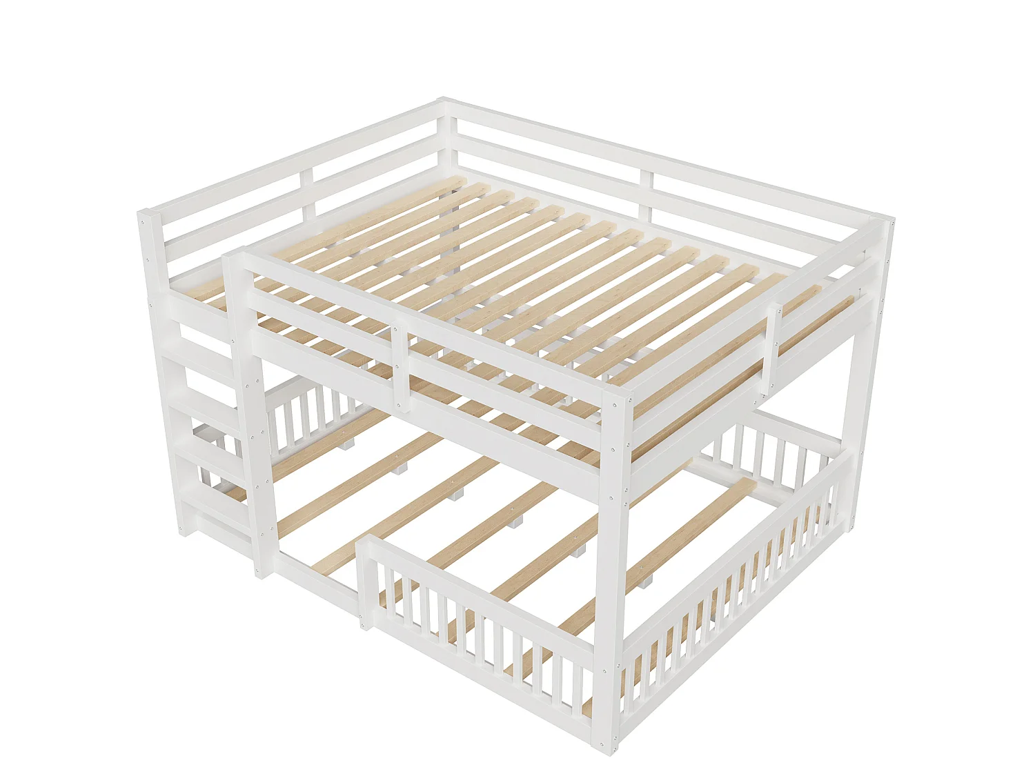 Lit superposé enfant 160x200 cm avec échelle et sommier à lattes - Bois en pin et MDF - Blanc