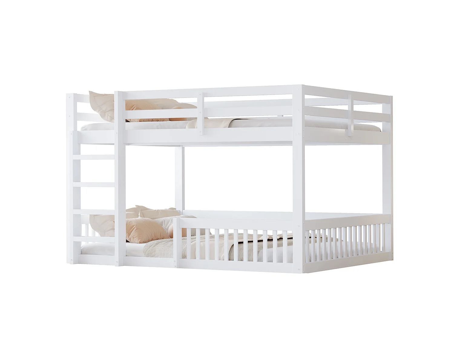 Lit superposé enfant 160x200 cm avec échelle et sommier à lattes - Bois en pin et MDF - Blanc