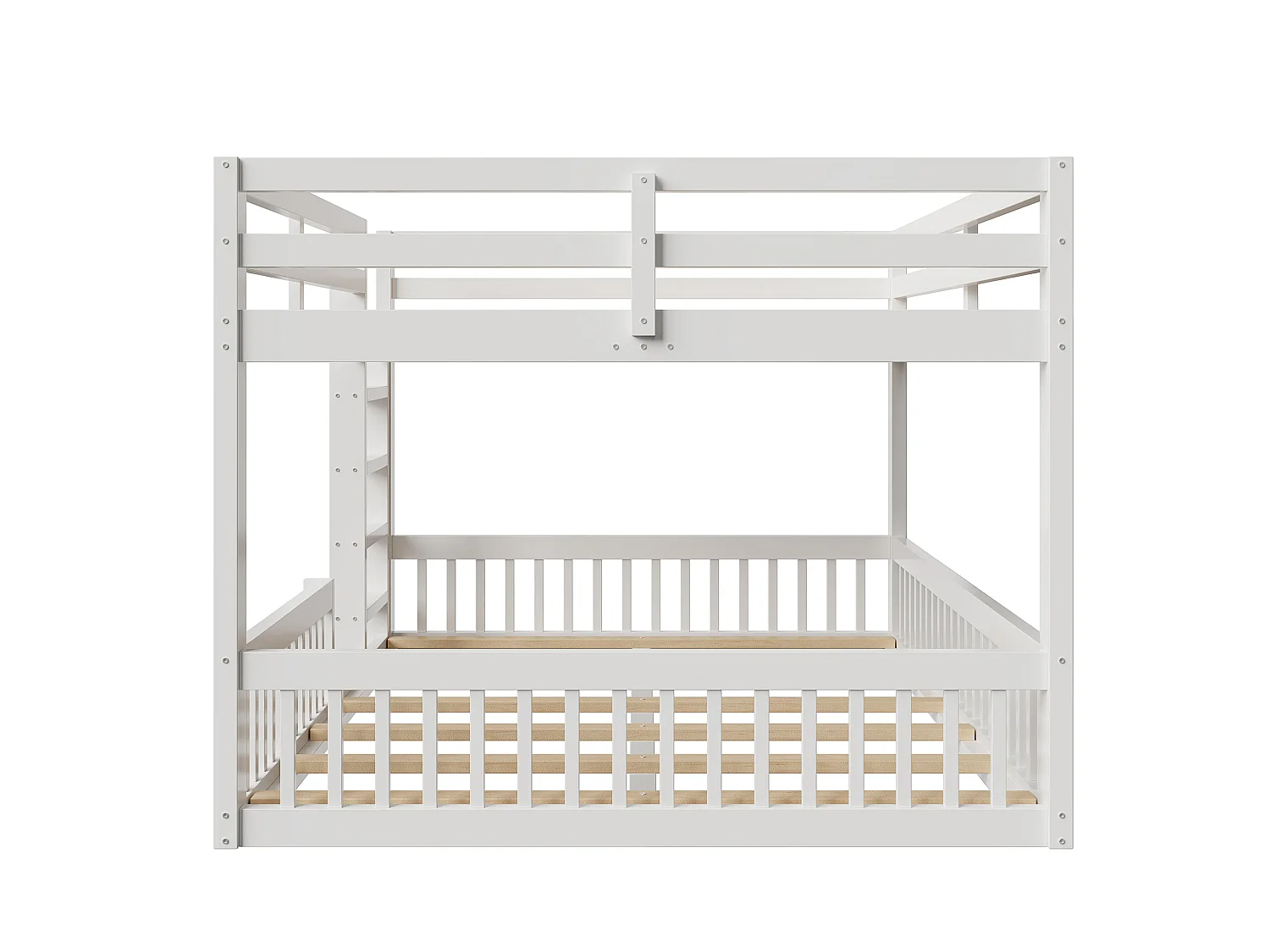 Lit superposé enfant 160x200 cm avec échelle et sommier à lattes - Bois en pin et MDF - Blanc