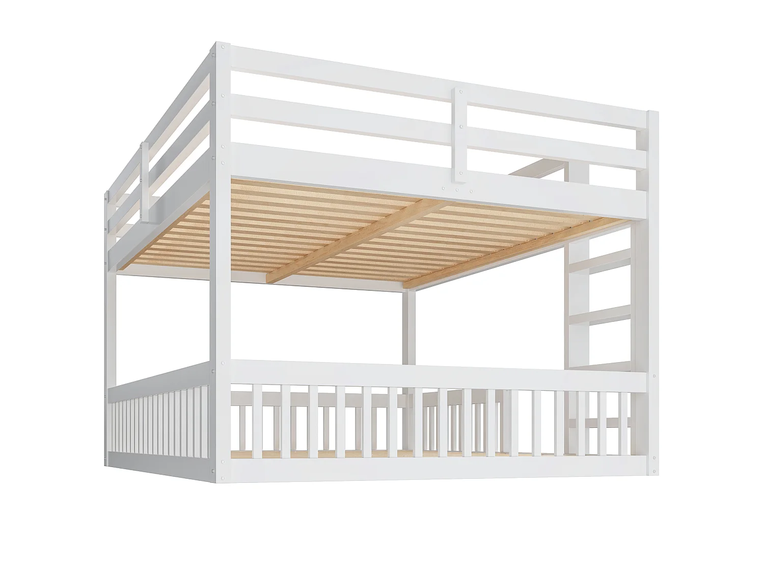 Lit superposé enfant 160x200 cm avec échelle et sommier à lattes - Bois en pin et MDF - Blanc