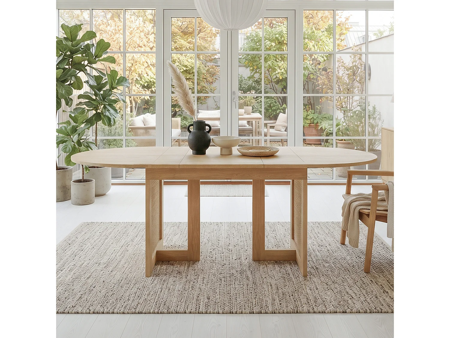 Tavolo da pranzo allungabile 120/160x80 cm con bordi arrotondati - Finitura naturale chiara