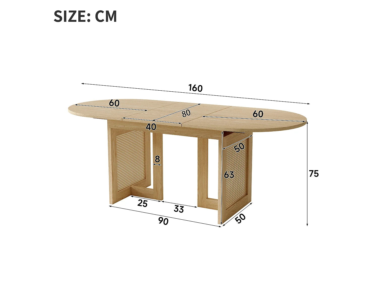 Tavolo da pranzo allungabile 120/160x80 cm con bordi arrotondati - Finitura naturale chiara
