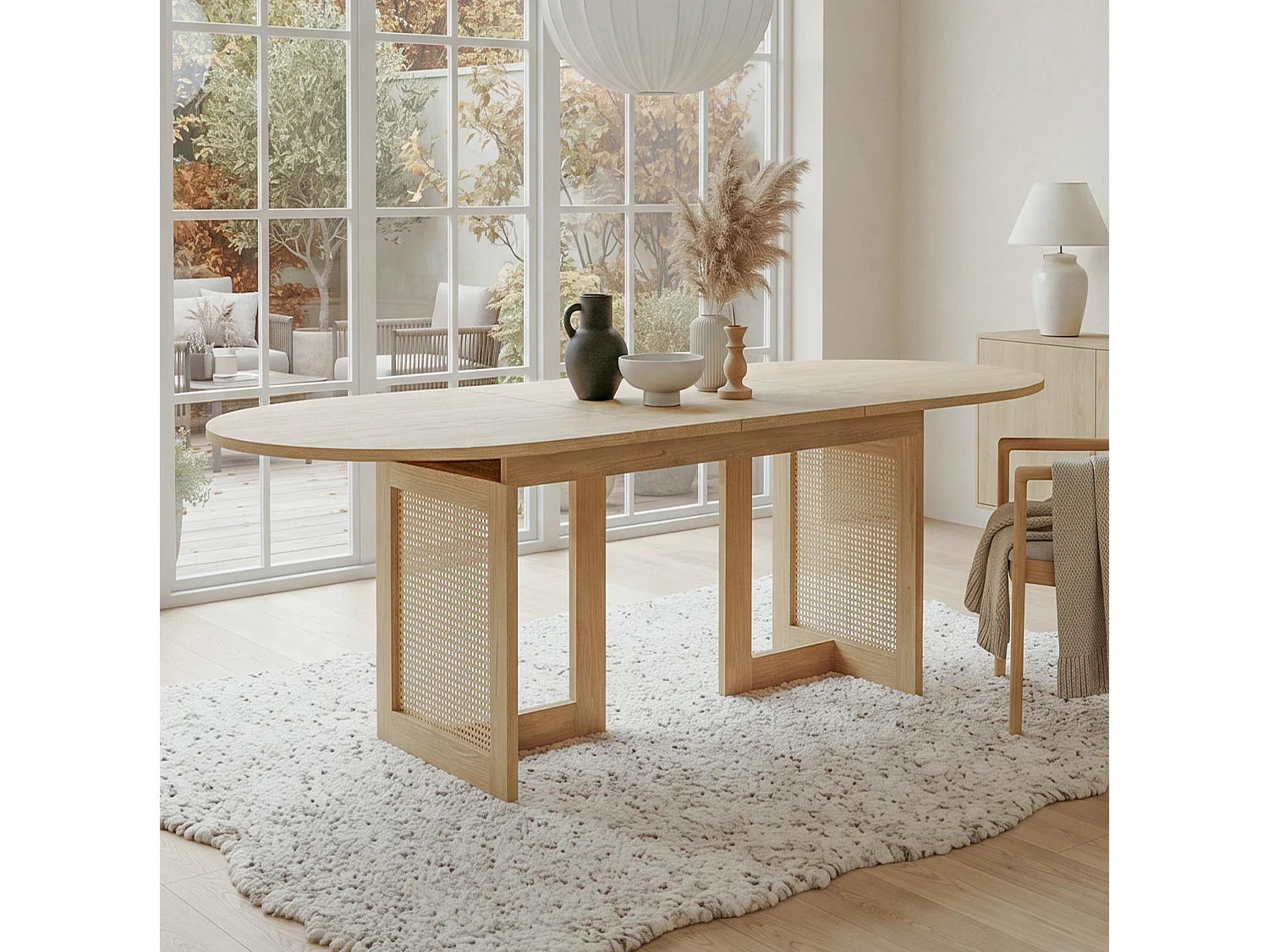 Tavolo da pranzo allungabile 120/160x80 cm con bordi arrotondati - Finitura naturale chiara