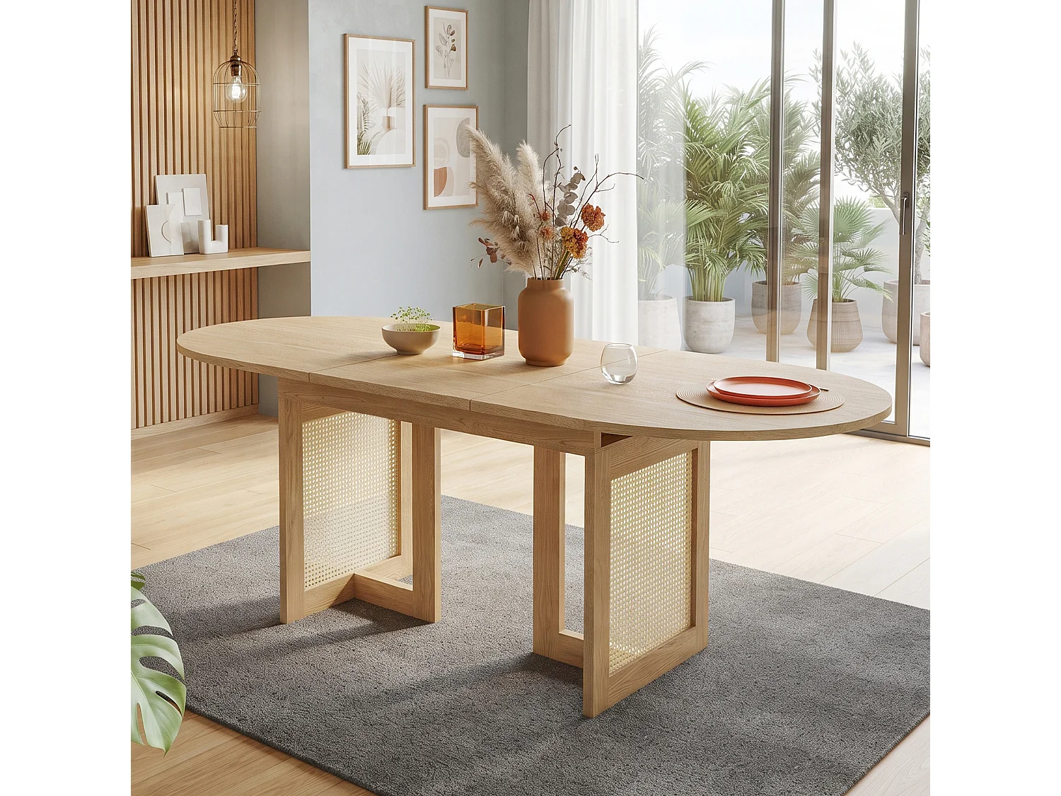 Tavolo da pranzo allungabile 120/160x80 cm con bordi arrotondati - Finitura naturale chiara