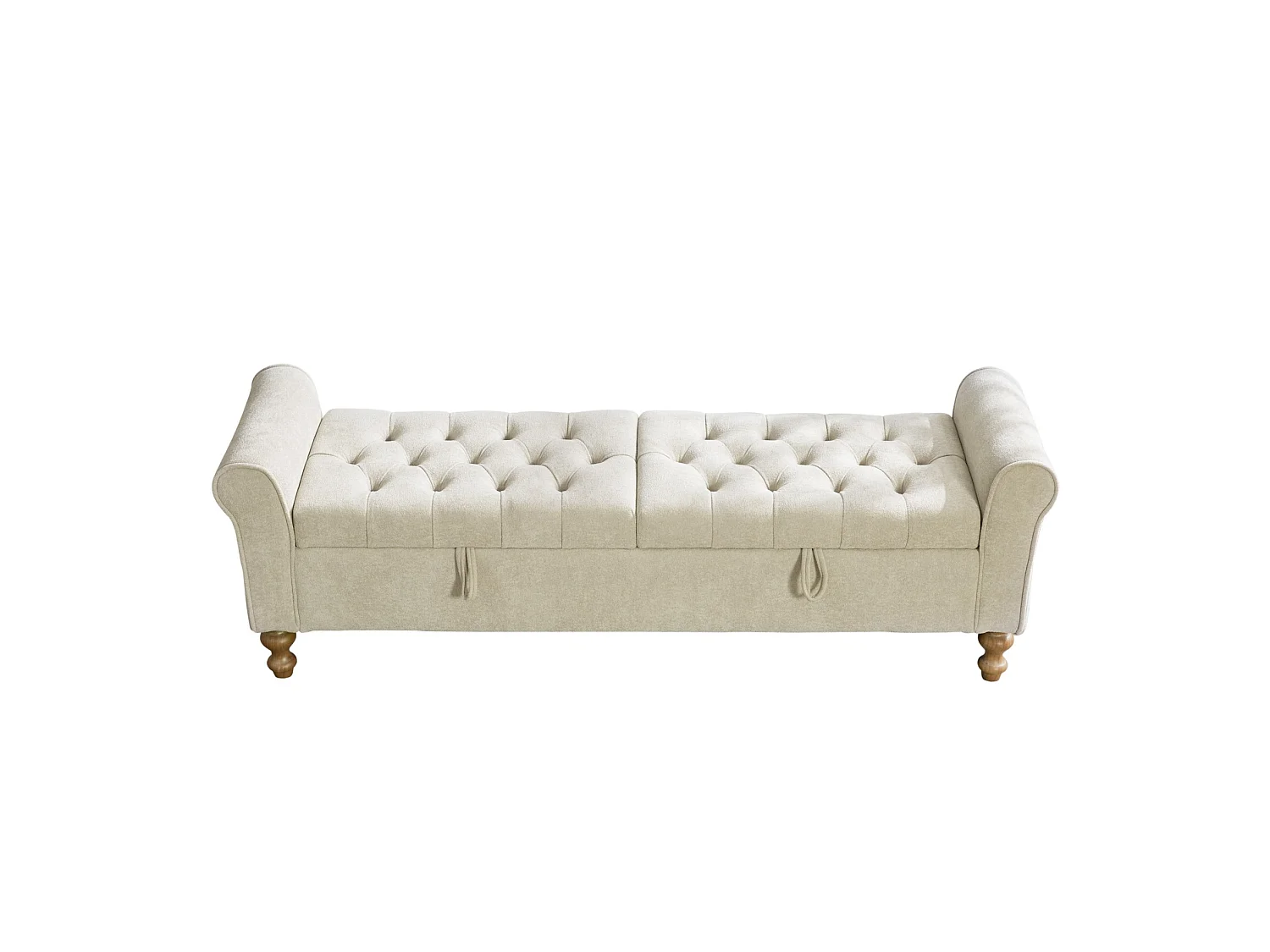 Bout de lit 156x46x51 cm chenille avec rangement - Pieds en bois - Greige