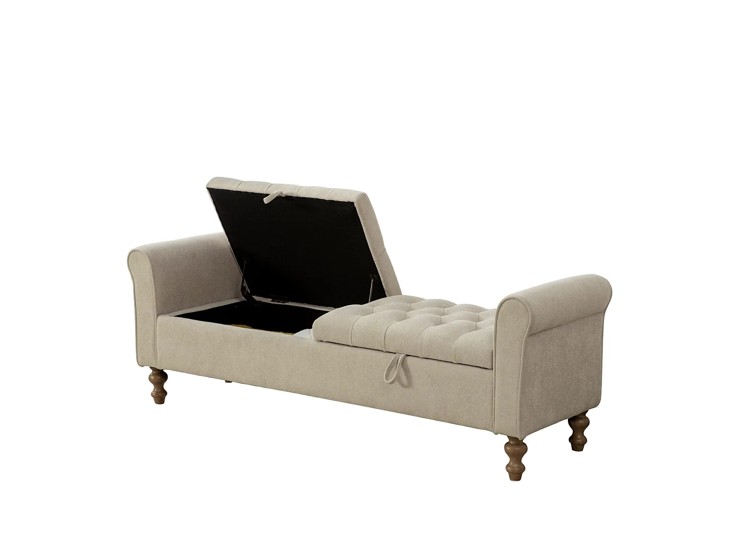 Bout de lit 156x46x51 cm chenille avec rangement - Pieds en bois - Greige