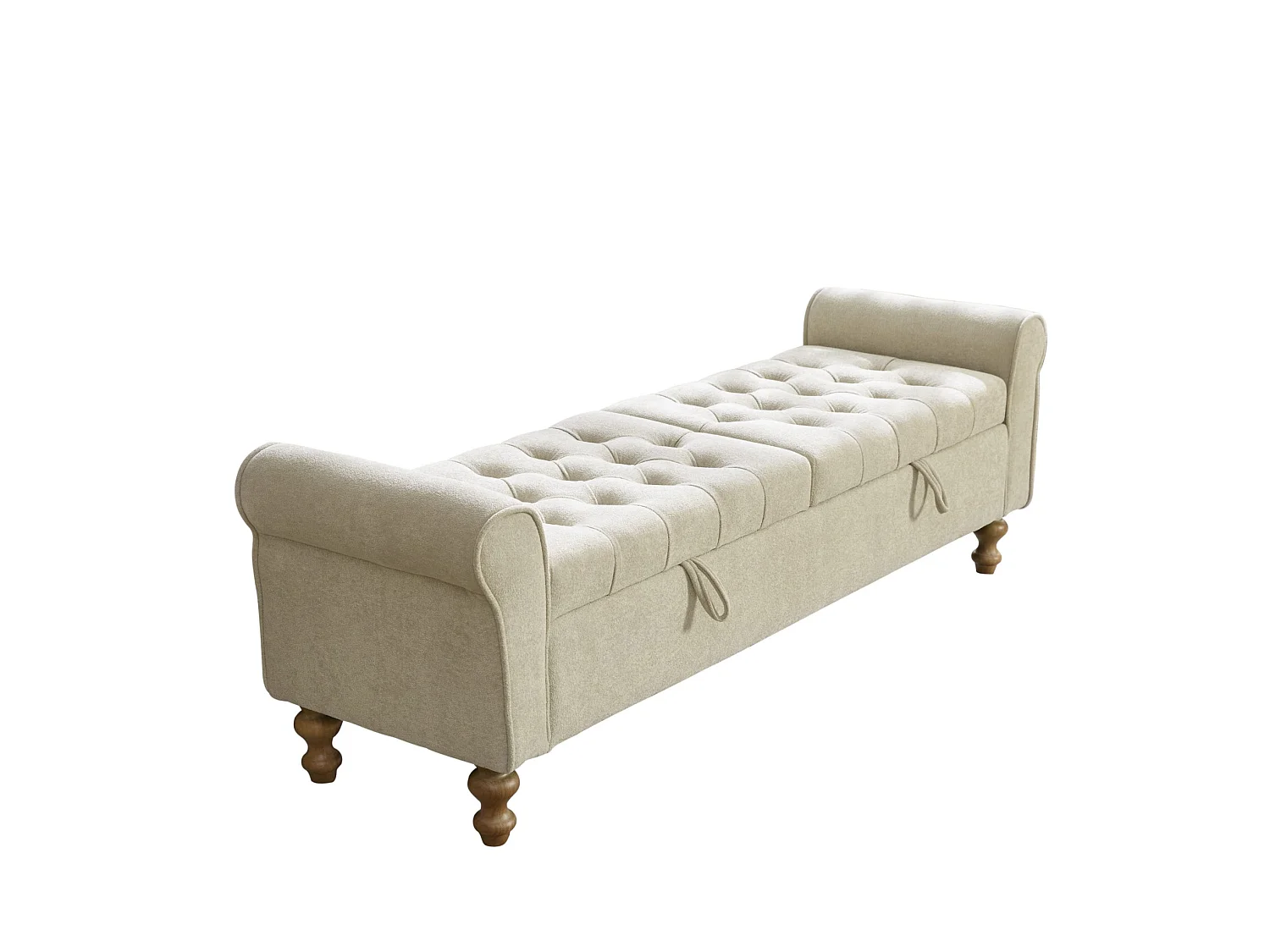 Bout de lit 156x46x51 cm chenille avec rangement - Pieds en bois - Greige