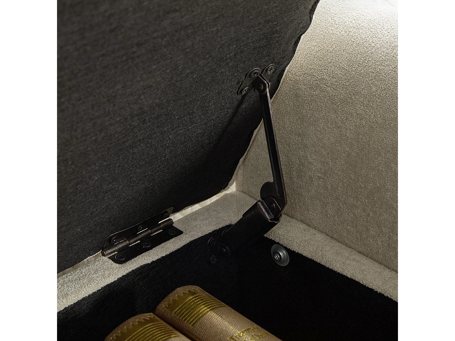 Bout de lit 156x46x51 cm chenille avec rangement - Pieds en bois - Greige