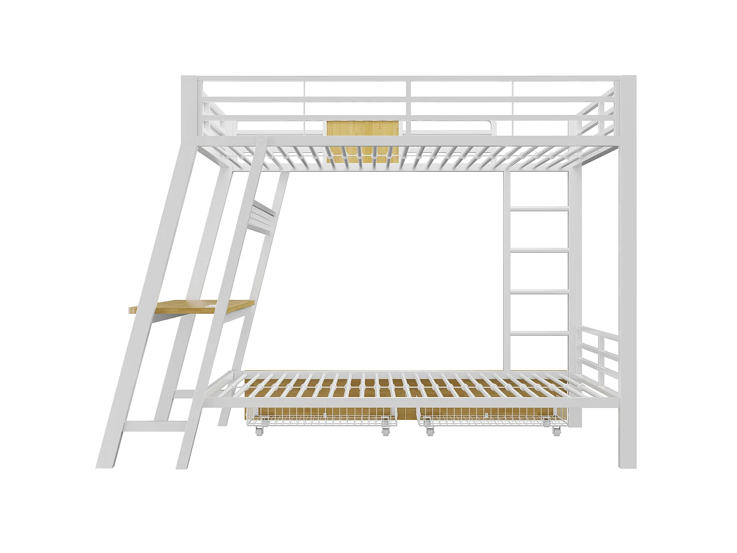Lit superposé enfant 90x200 cm avec bureau, USB , 2 tiroirs et LED - Métal blanc