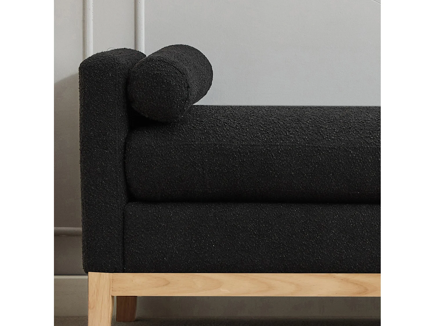 Banc d'entrée en bois et tissu avec 2 coussins - Noir 149x50x63.5 cm