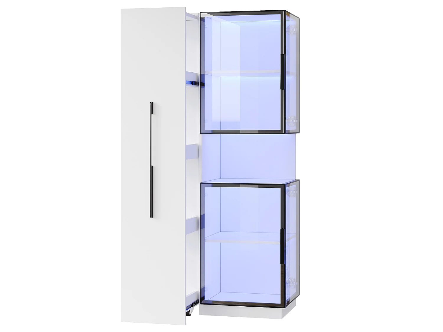 LED-vitrinskåp med 4 dörrar och skjutbara hyllor - MDF och glas - Vit