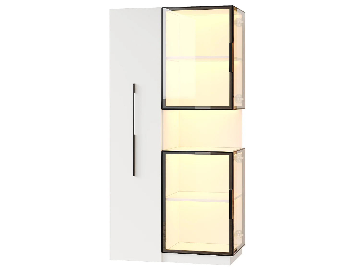 LED-vitrinskåp med 4 dörrar och skjutbara hyllor - MDF och glas - Vit