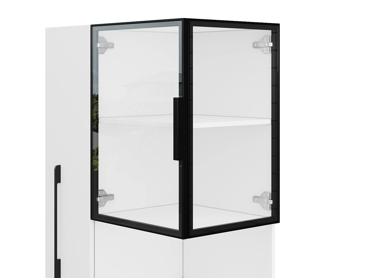 LED-vitrinskåp med 4 dörrar och skjutbara hyllor - MDF och glas - Vit