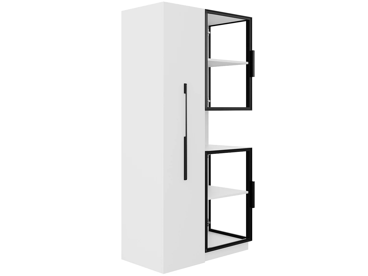 LED-vitrinskåp med 4 dörrar och skjutbara hyllor - MDF och glas - Vit