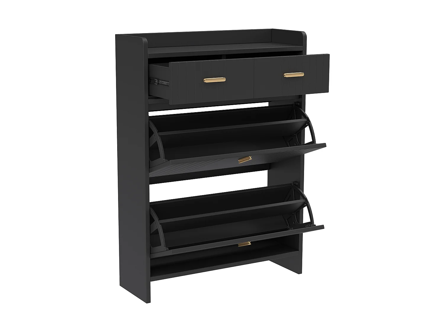 Scarpiera con ante a ribalta e 2 cassetti - Nera 75 × 24 × 108,5 cm