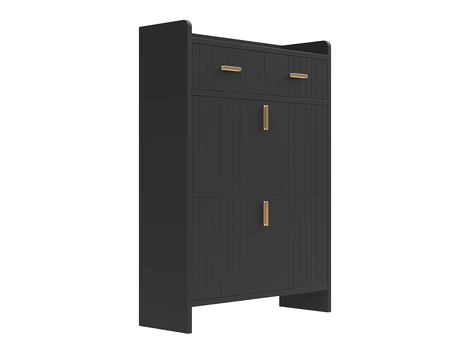 Scarpiera con ante a ribalta e 2 cassetti - Nera 75 × 24 × 108,5 cm
