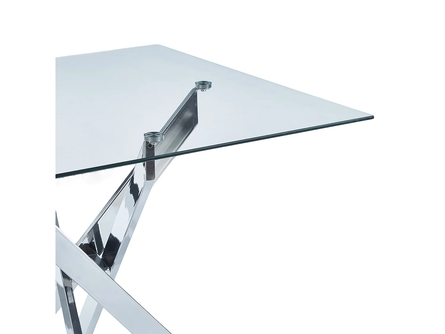 Table carrée 80x80 cm en verre trempé, pieds métal chromé, design moderne, salle à manger