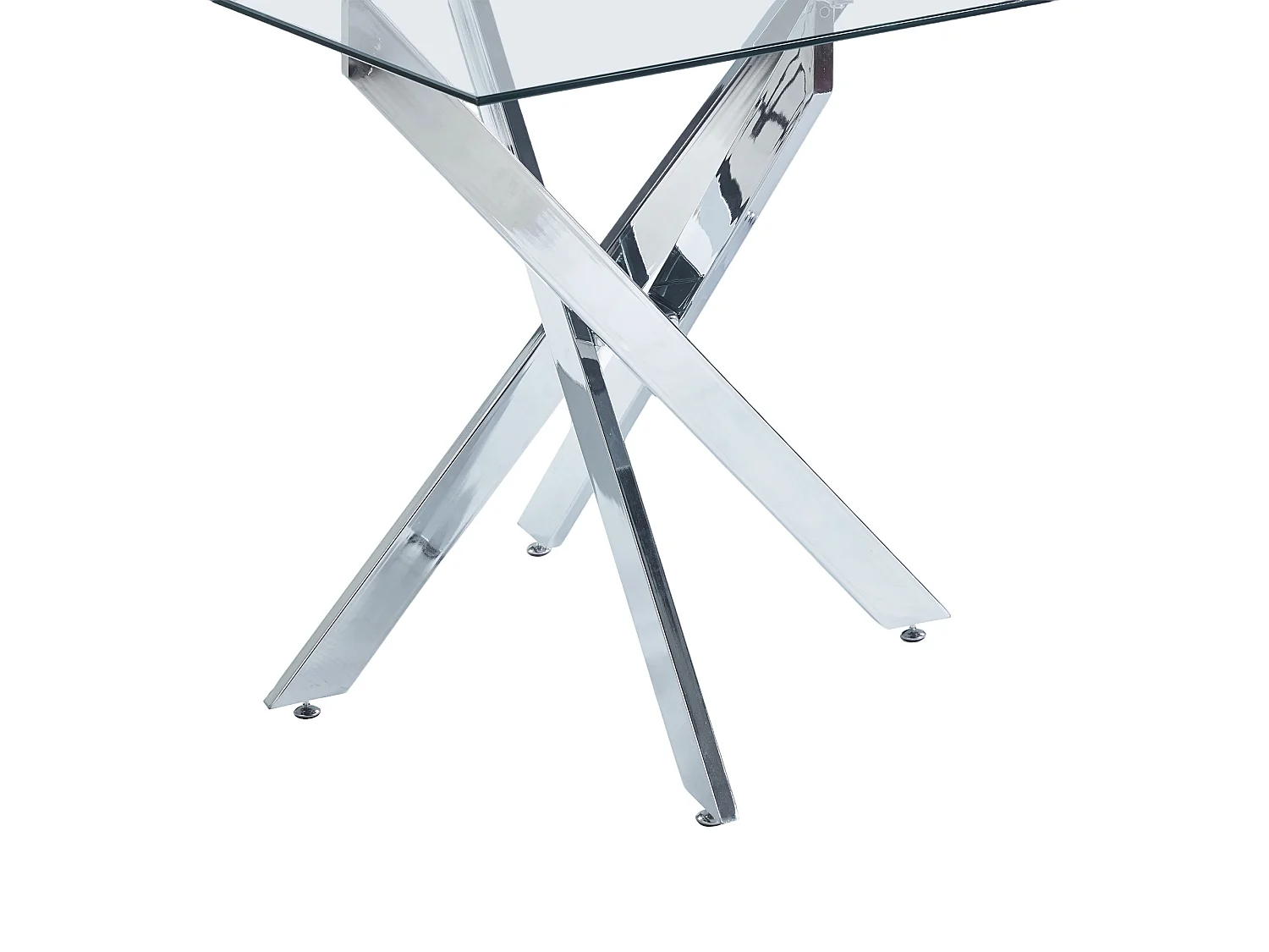 Table carrée 80x80 cm en verre trempé, pieds métal chromé, design moderne, salle à manger