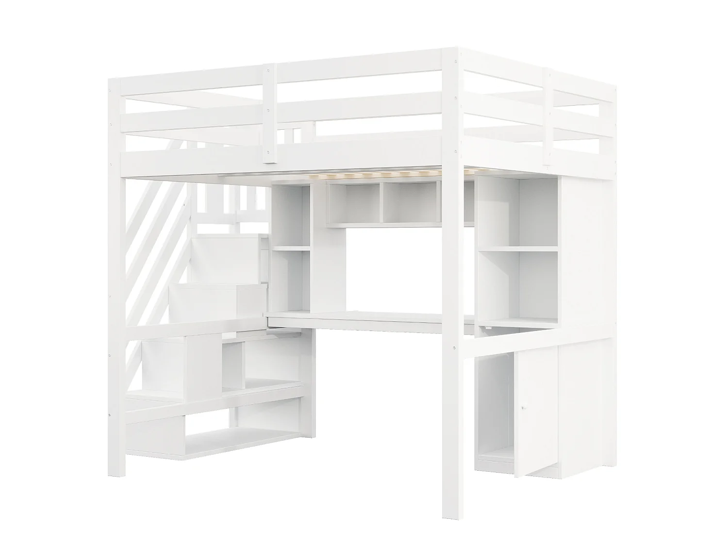 Lit mezzanine enfant 140x200 cm avec bureau, LED et rangement - Banc
