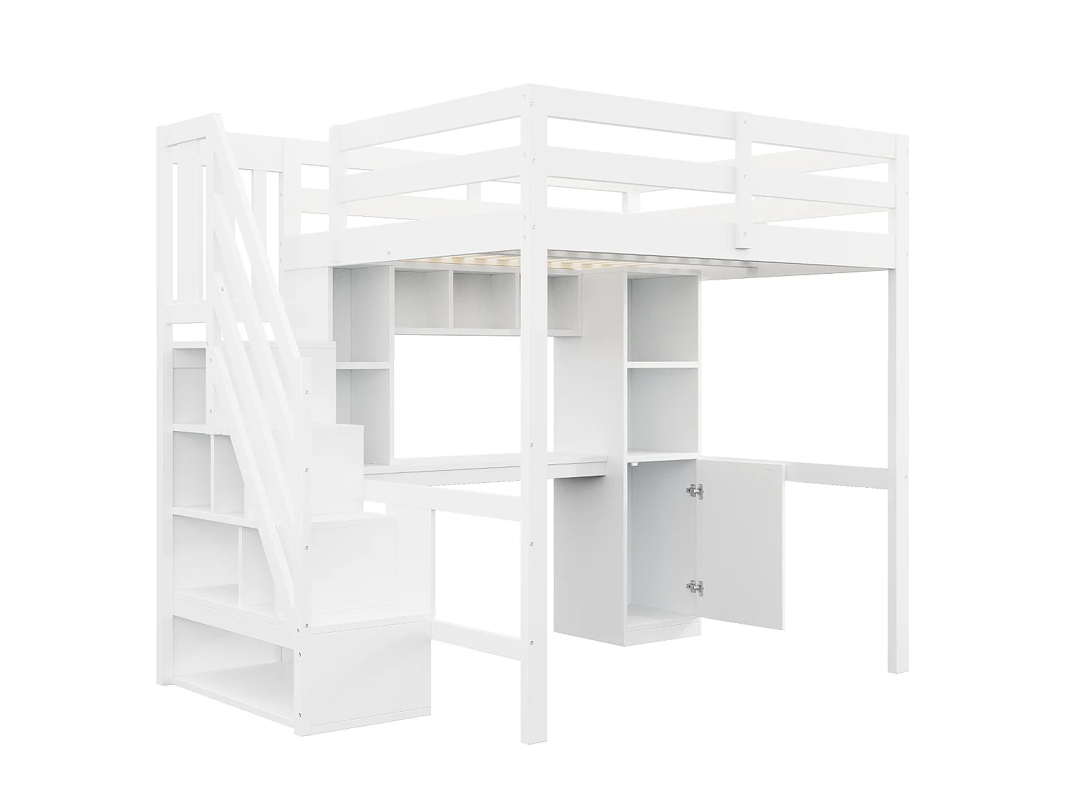 Lit mezzanine enfant 140x200 cm avec bureau, LED et rangement - Banc
