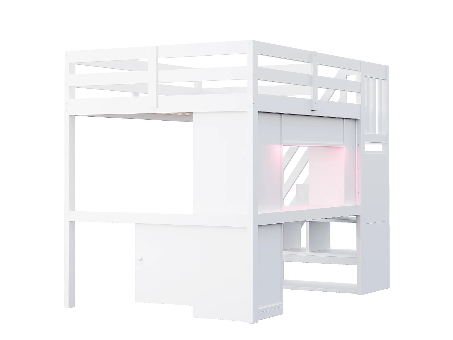 Lit mezzanine enfant 140x200 cm avec bureau, LED et rangement - Banc