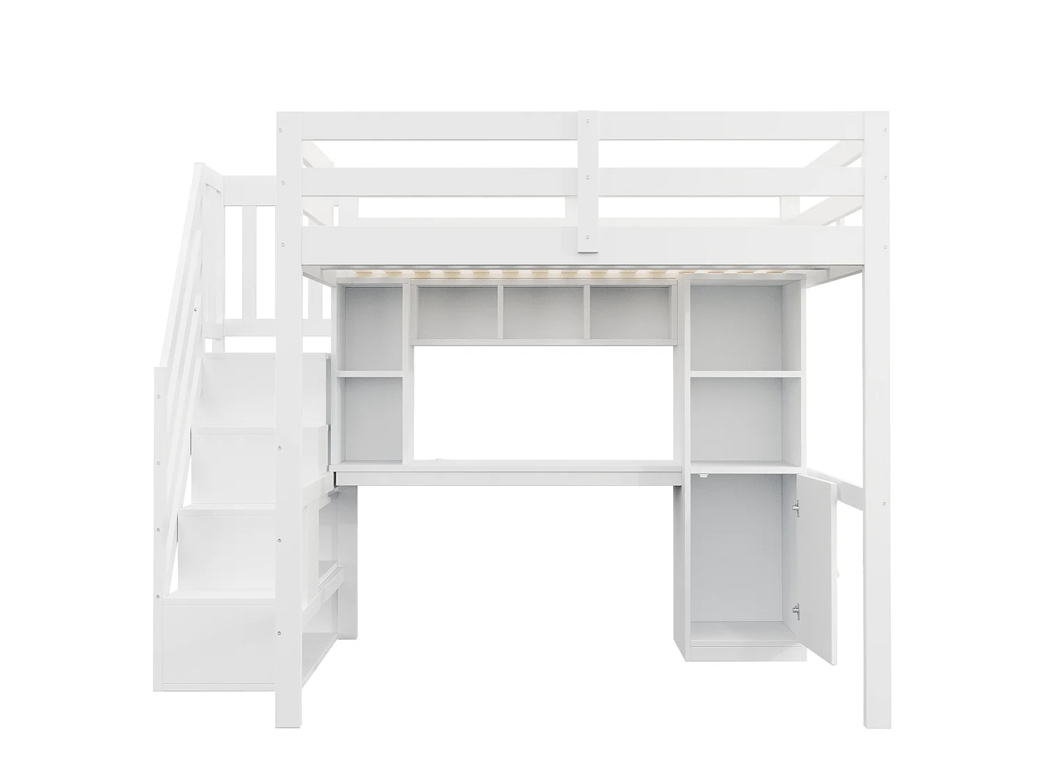Lit mezzanine enfant 140x200 cm avec bureau, LED et rangement - Banc