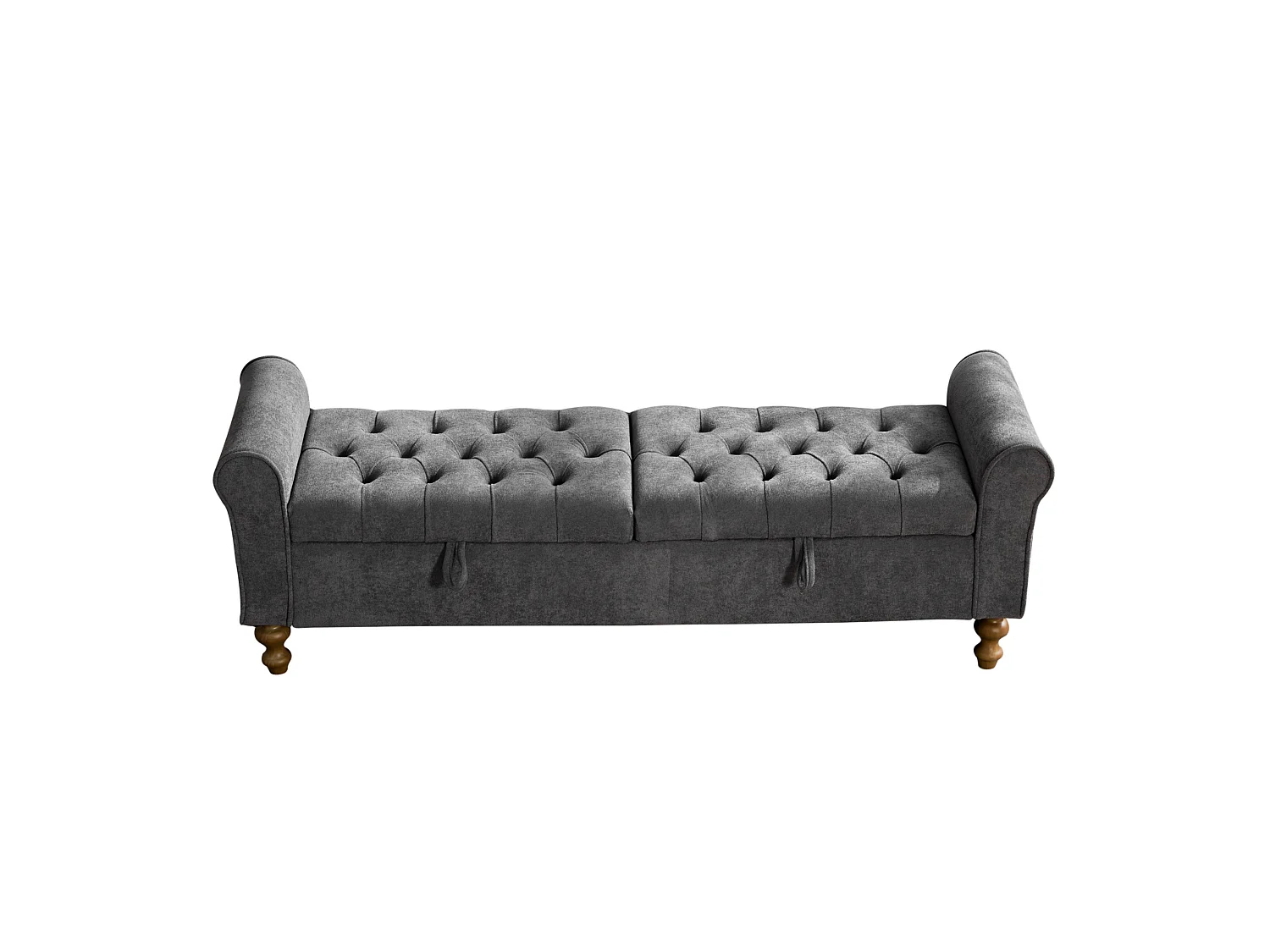Bout de lit 156x46x51 cm chenille avec rangement - Pieds en bois - Anthracite grsi