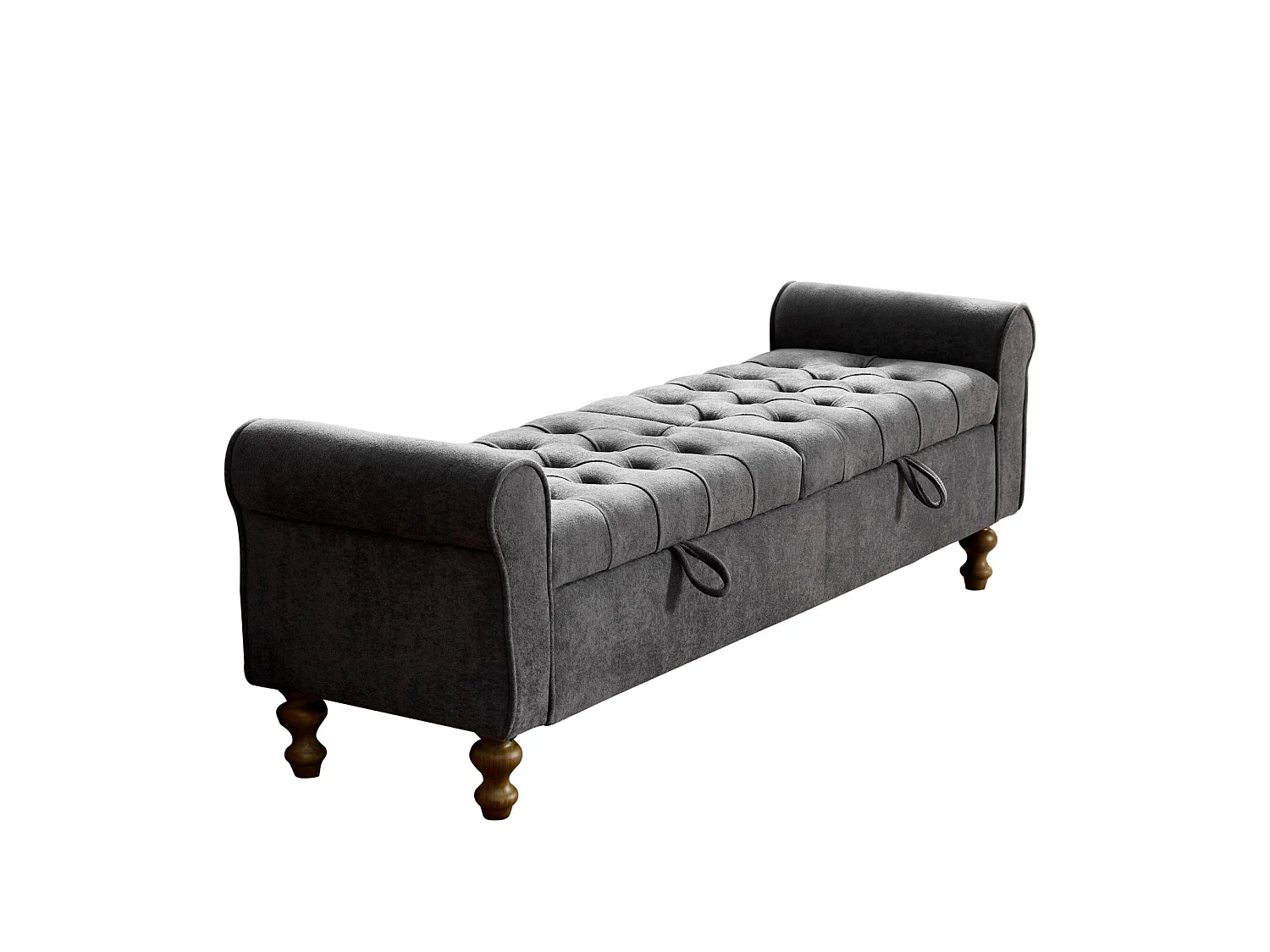 Bout de lit 156x46x51 cm chenille avec rangement - Pieds en bois - Anthracite grsi