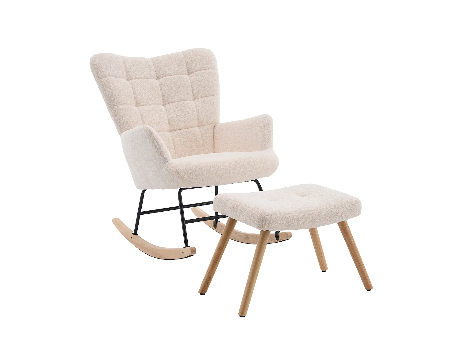Rocking chair avec repose-pieds et dossier haut - Tissu beige