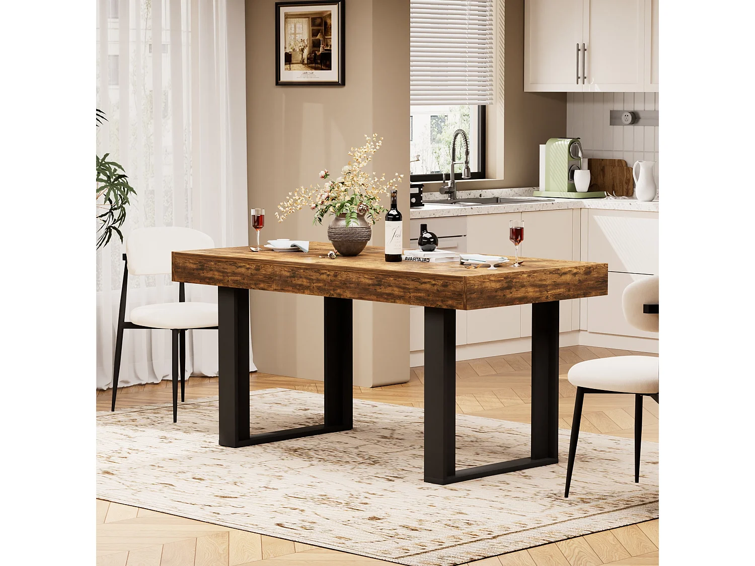 Tavolo da pranzo allungabile in stile retrò 120-160x75 cm - Marrone e nero