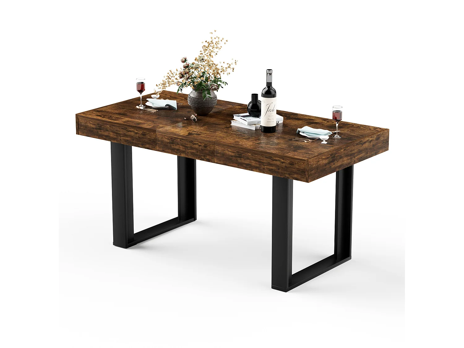 Tavolo da pranzo allungabile in stile retrò 120-160x75 cm - Marrone e nero