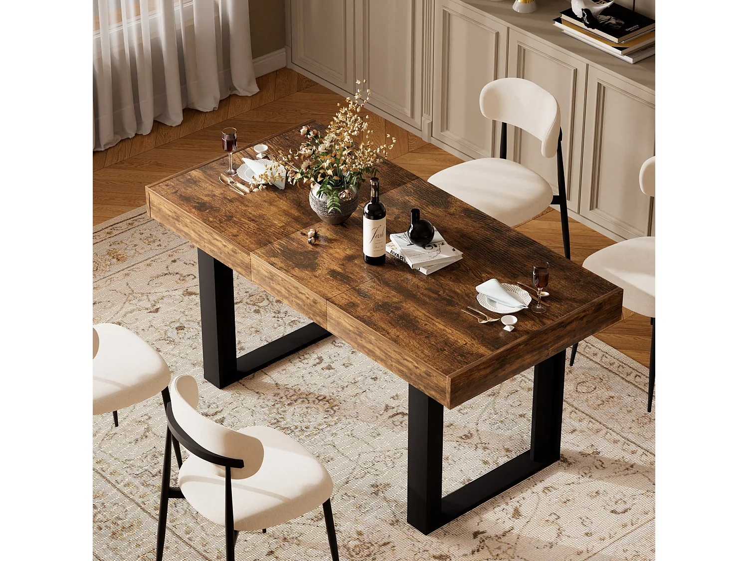 Tavolo da pranzo allungabile in stile retrò 120-160x75 cm - Marrone e nero