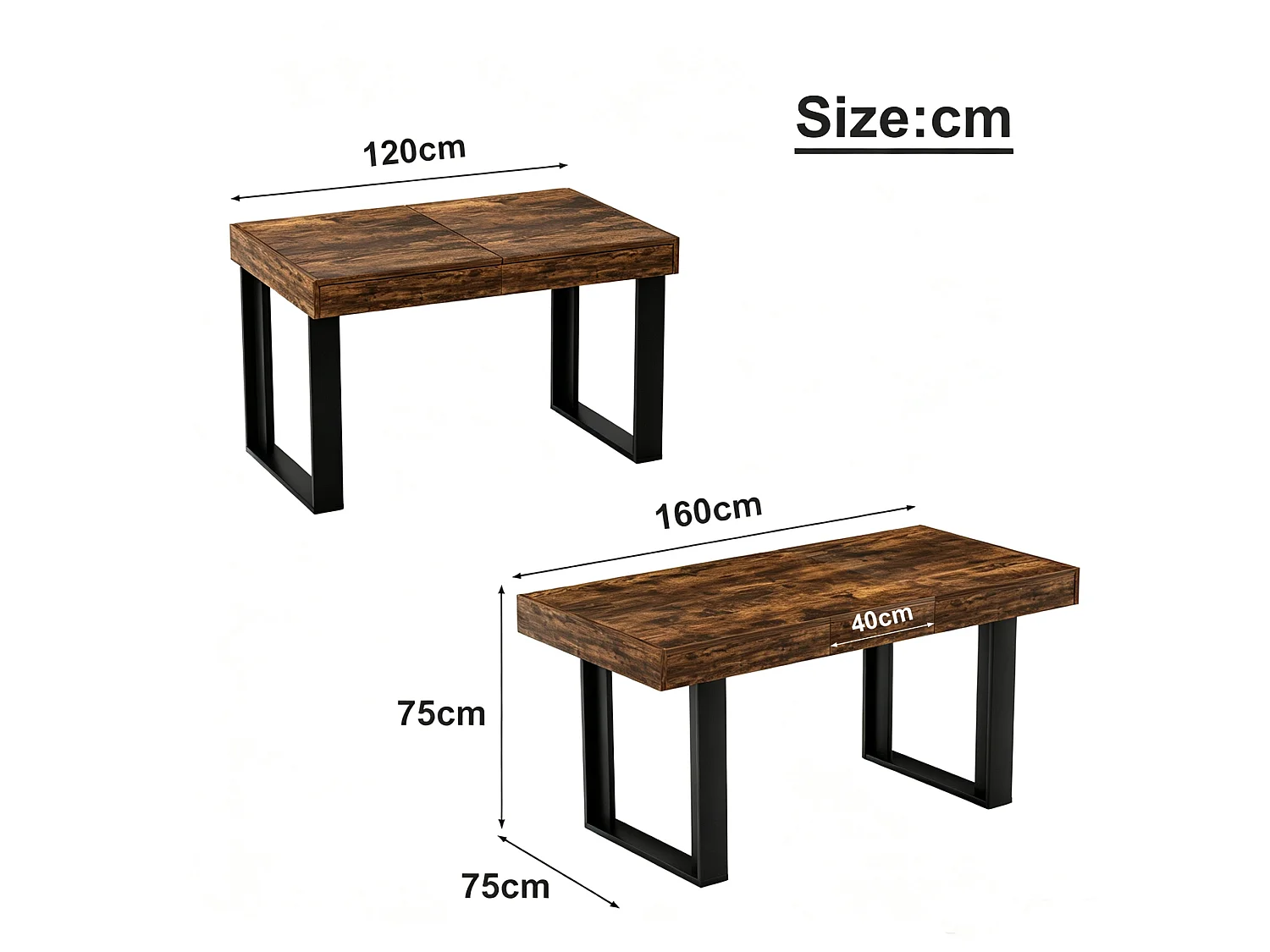 Tavolo da pranzo allungabile in stile retrò 120-160x75 cm - Marrone e nero