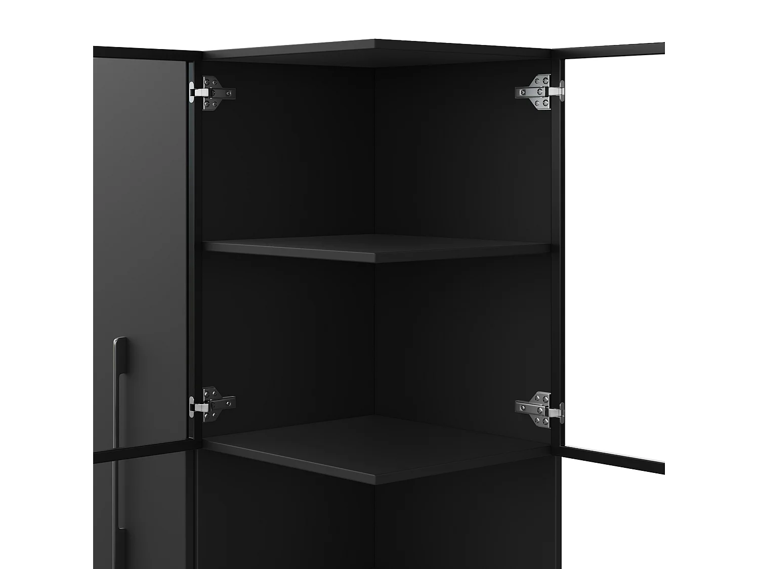 LED-vitrinskåp med 4 dörrar och skjutbara hyllor - MDF och glas - Svart